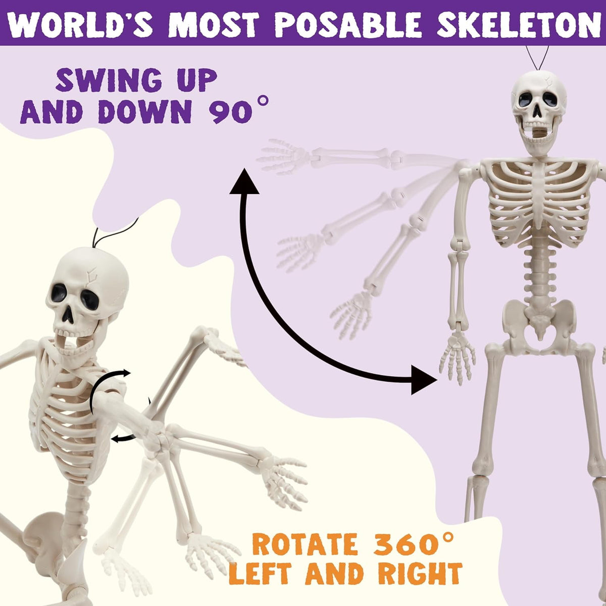 Haunt & Co 5 PCS Posable Halloween Skeleton Decor 16 Inches, Full Body Posable Joints Hanging Skeletons for , Graveyard Props, Haunted House Accessories, Spooky Scene Party Favors