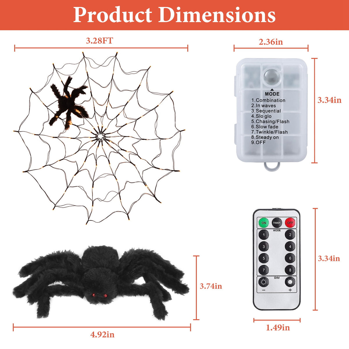 Haunt & Co Halloween Spider Web Light LED and a 5in Spider, 3.28ft Spider Web Light Decorations 70 LED Lighted, Indoor Outdoor House Yard Garden Scary Halloween Window Light, Battery Operated, Purple