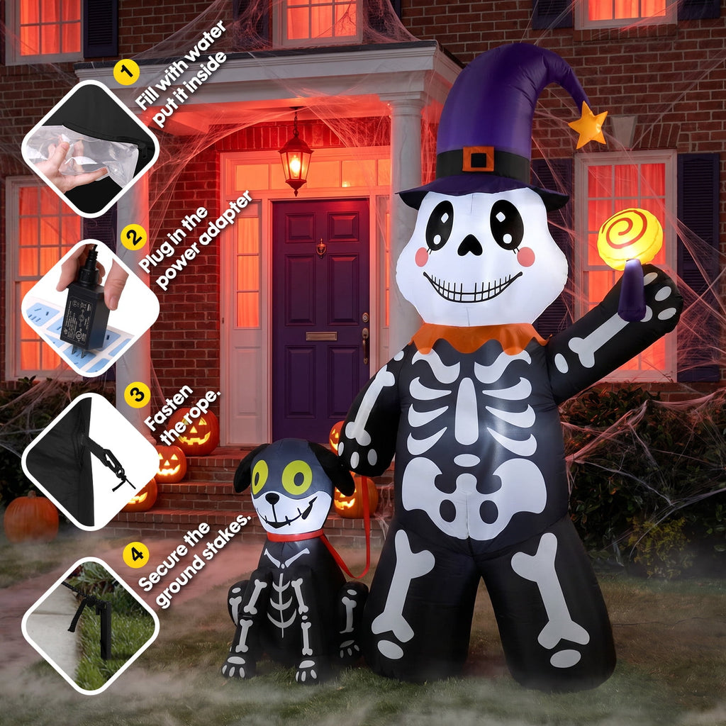 Haunt & Co Halloween Inflatables Decorations Skeleton and Dog, Halloween Blow ups Yard Decorations Outdoor