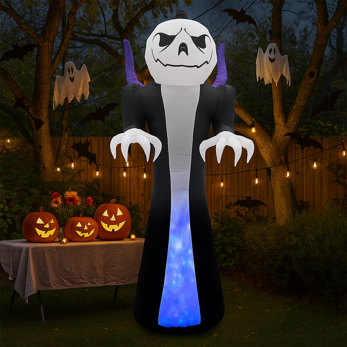 Haunt & Co 12 FT Halloween Inflatables Ghost Outdoor w/ Pumpkins Head