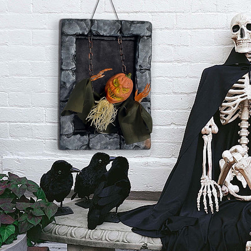 Haunt & Co HOZVOMI Motion-Activated Halloween Tombstone Decoration - Hanging Ornament with Glowing LED & Screaming Sound Effects for Spooky Outdoor Indoor Decor