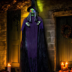 Haunt & Co 12FT Halloween Animatronic Witch Standing Outdoor w/ Green Eyes,Scary Sounds