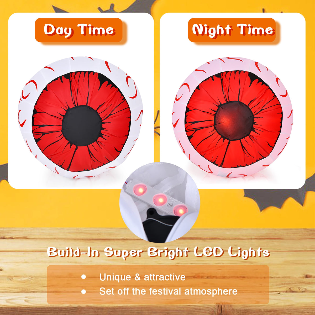 Haunt & Co Costway 2 Pack 3 FT Halloween Inflatable Eyeballs w/ Air Blower & Red LED Lights