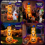 Haunt & Co 8ft Halloween Inflatable, Stacked Pumpkins with Witch Hat and Built-in LED Lights, Outdoor