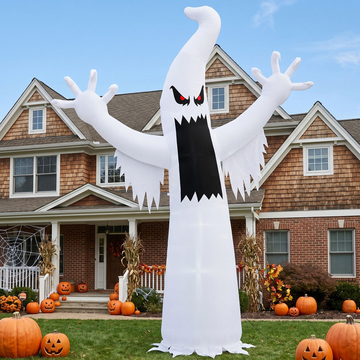 Haunt & Co 12 ft Halloween Inflatable Outdoor Ghost,Giant Ghost Blow Up Decor with Built-in LED Lights,inflatables with Build-in LEDs,Spooky Outdoor Decorations