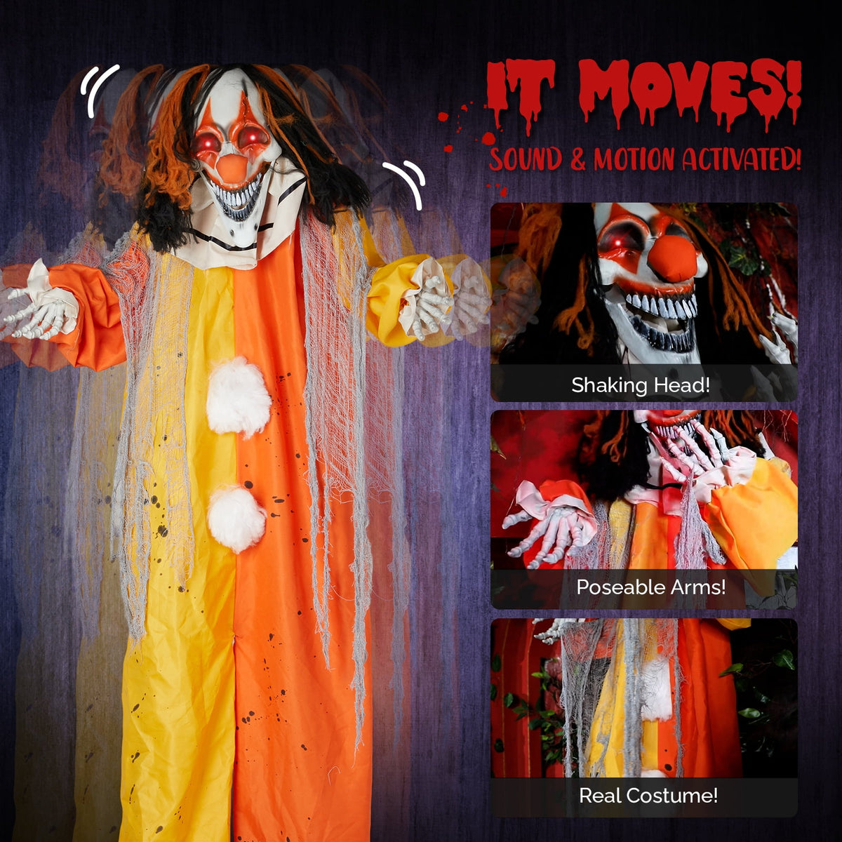 Haunt & Co 8.2 FT Halloween Animatronic Clown Standing Outdoor w/ Red Eyes,Scary Sounds