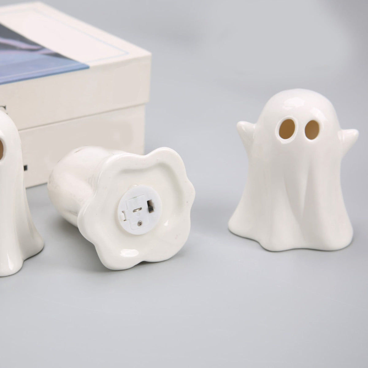 Haunt & Co 3 Pcs Halloween Spooky Ghost Ornaments â?? Warm Glow with Eerie Eyes, Halloween Decorations for Snack Tables, Dessert Stations & Halloween Party Setups â?? perfect for Costume Parties with spooky setups