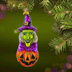 Haunt & Co Blu Bom Witch On A Pumpkin Glass Ornament Halloween Jol Wicked 2022115