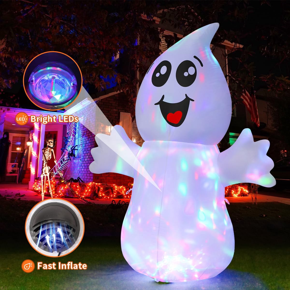 Haunt & Co Halloween Inflatables 5 FT Halloween Ghost Inflatable with Built-in LEDs, Cute Halloween Inflatable Ghost Blow up Ghost Inflatable, Outdoor for Halloween Holiday Party