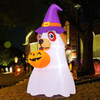 Haunt & Co Halloween Inflatables 6 FT Inflatable Ghost Dog with Pumpkin in Mouth & Witch Hat, Halloween Ghost Dog Inflatables with LED Lights, Outdoor for Halloween Holiday Party