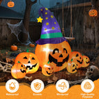 Haunt & Co 8.7FT Halloween Inflatable Pumpkin Set, 7-Pumpkin Outdoor Decoration with Witch Hats and LED Lights