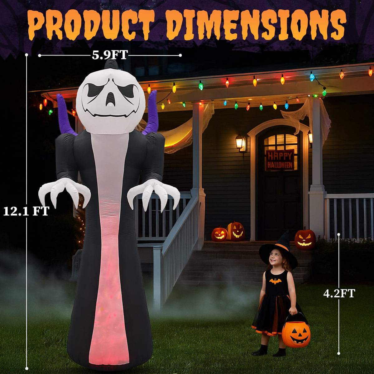 Haunt & Co 12 FT Halloween Inflatables Ghost Outdoor w/ Pumpkins Head