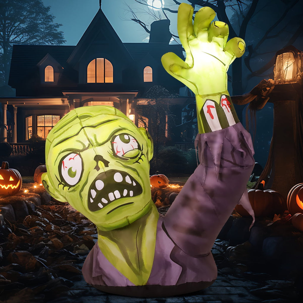 Haunt & Co Halloween Inflatable 5 FT Zombie Inflatable Shaking Hands, Zombie Inflatable Scary Halloween Blow Ups with LED Lights, Halloween Inflatables Clearance for Holiday/Party