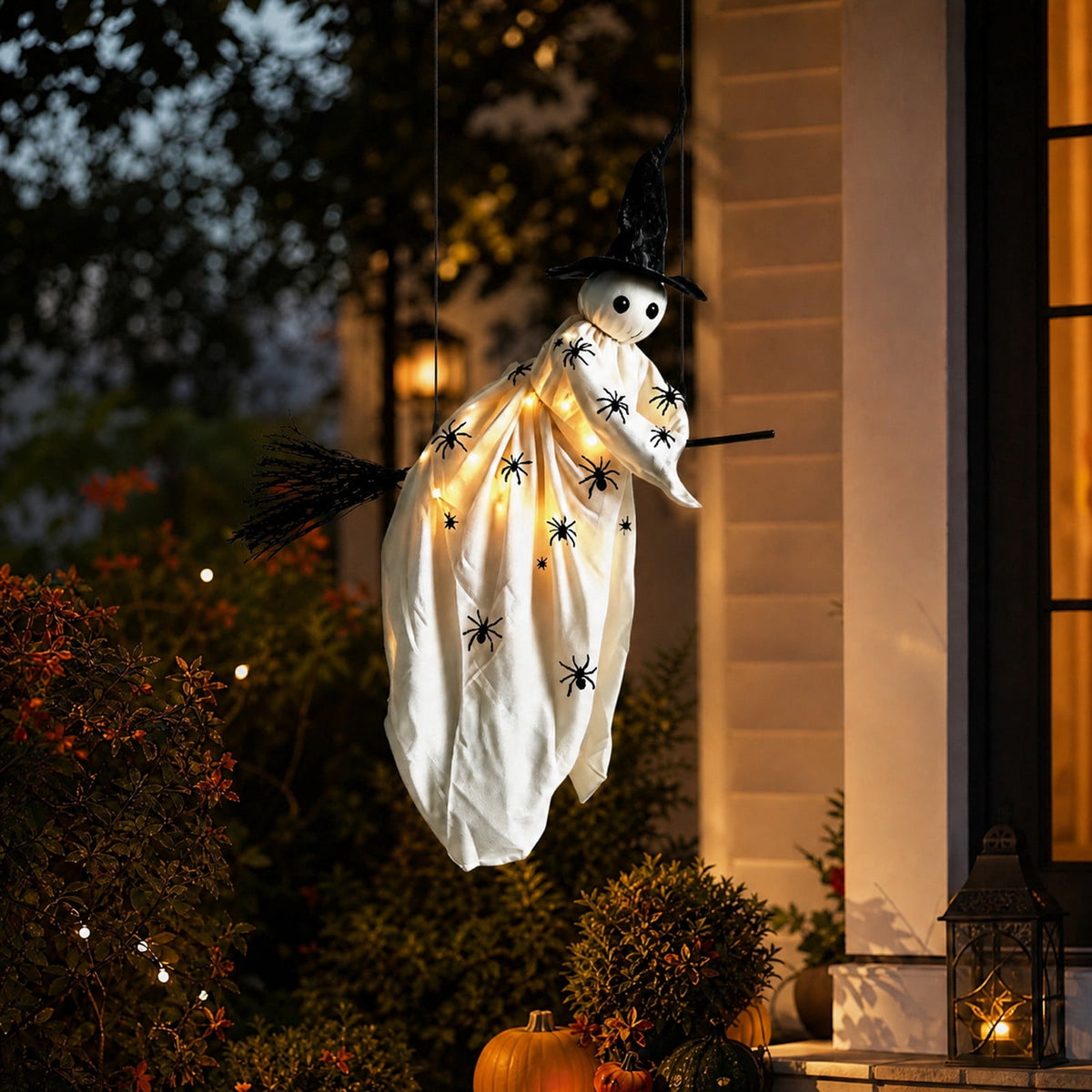 Haunt & Co Halloween Flying Ghost Decorations, Large Hanging Ghost Ornament with Weather Resistant Design and Swinging Effect, Spooky Outdoor Yard Decor for Porch Tree Garden Party House Decoration-B