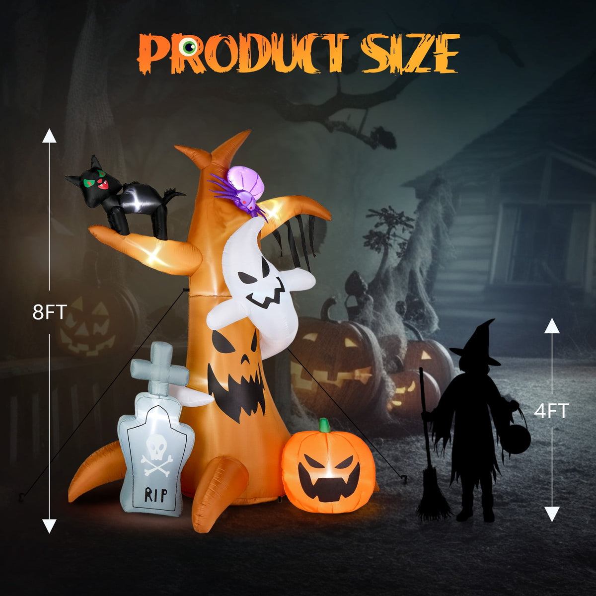 Haunt & Co OverPatio 7.8' Halloween Inflatables Outdoor with 9pcs LED Lights