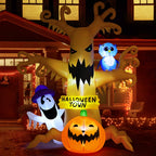 Haunt & Co Halloween Inflatables 8 FT Halloween Inflatable tree with Ghost Pumpkin and Owl, Halloween Dead Tree Decorations Scary with Built-in Lights for Halloween/Holiday/Party
