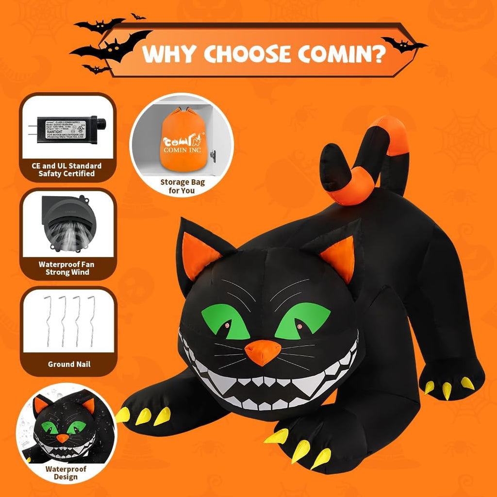 Haunt & Co COMIN 6 FT Animated Halloween Inflatables Black Cat Outdoor Decorations Blow Up Yard Large Cat with Moving Head and Built-in LEDs