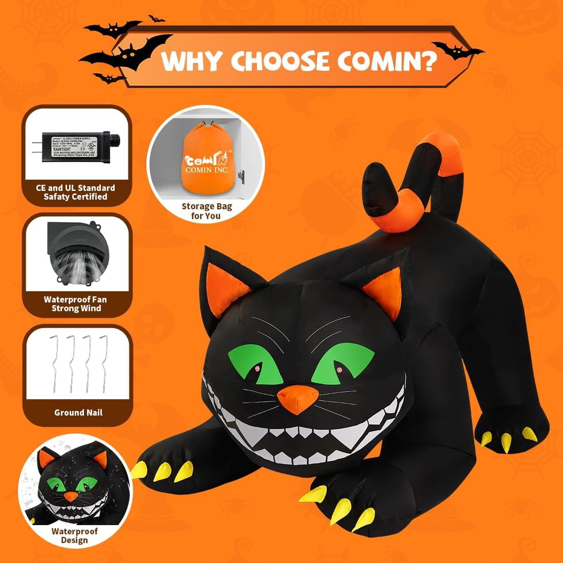 Haunt & Co COMIN 6 FT Animated Halloween Inflatables Black Cat Outdoor Decorations Blow Up Yard Large Cat with Moving Head and Built-in LEDs