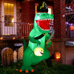 Haunt & Co 7FT Outdoor Halloween Dinosaur Inflatable, Halloween Inflatables Blow up Dinosaur, Green Pirate Dino Dinosaur Halloween Inflatable for Holiday/Party