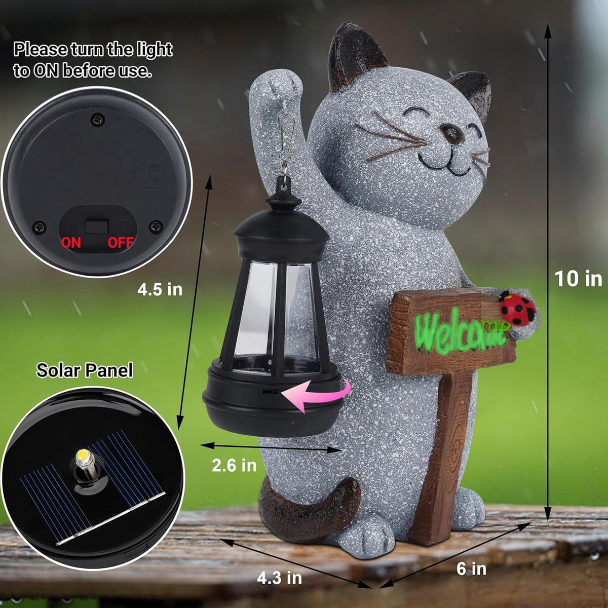 Haunt & Co Solar Cat Statue Light Garden Decor, Led Home Outside Decor