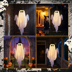 Haunt & Co Outdoor, Hanging Swing Ghosts with Lights Halloween Spooky Cute Ghosts Decor for Outside Home Front Porch Yard Lawn Tree