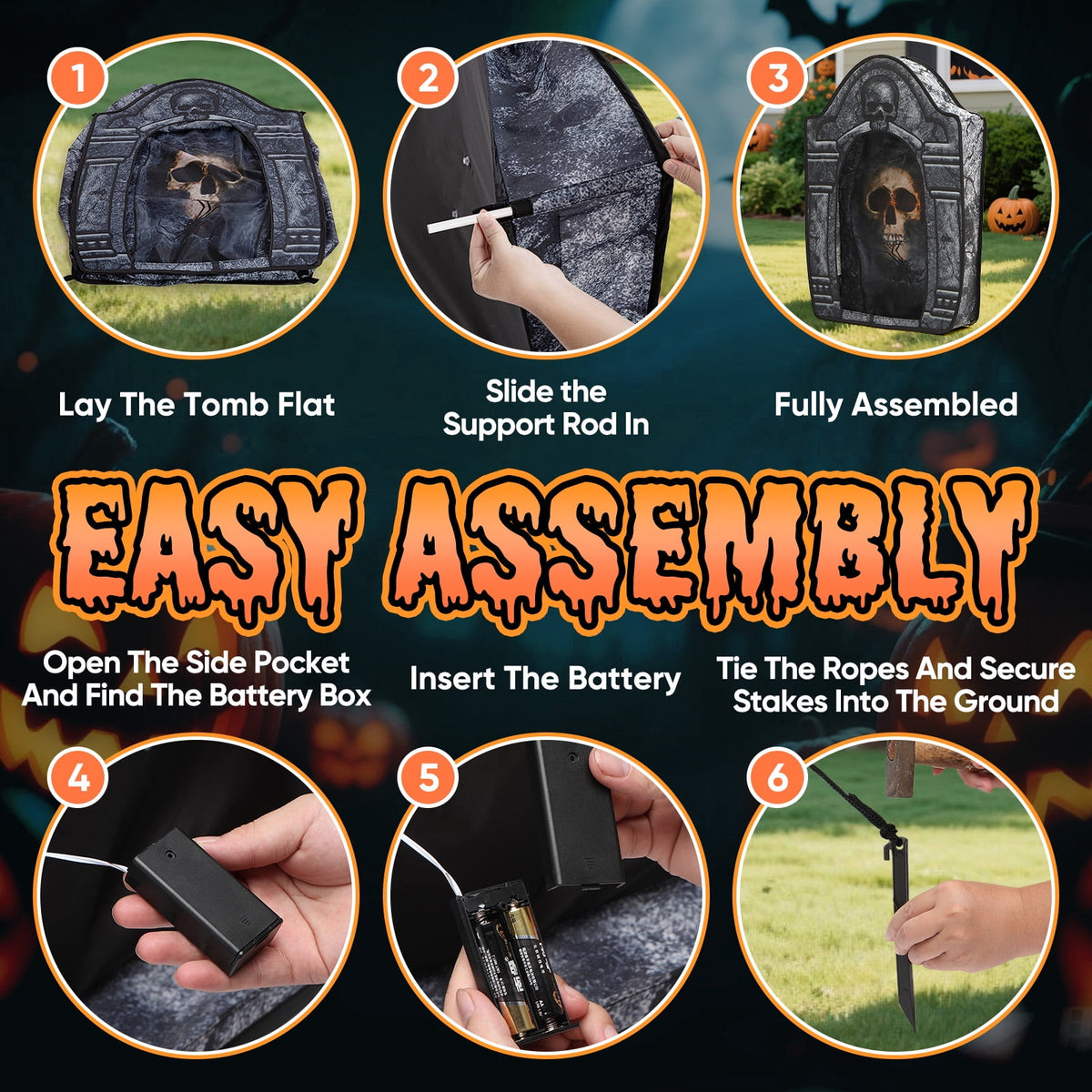 Haunt & Co Toiyjofe 3.5ft Large Halloween Tombstone with LED Skull Eyes, Foldable Battery Powered Graveyard Decor for Lawn, Garden & Haunted House