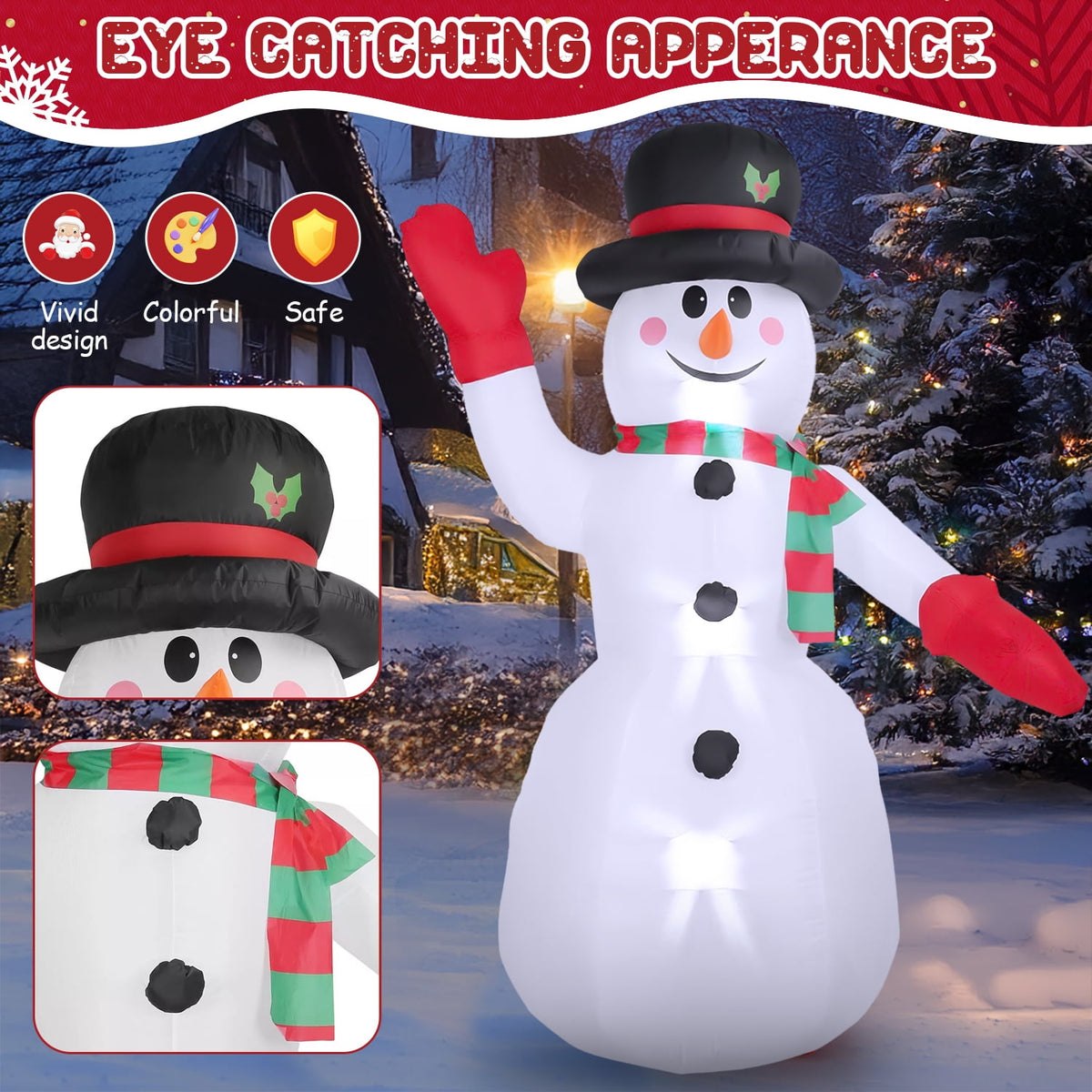 Haunt & Co 8ft Snowman Christmas Inflatables, Blow up with LED Lights Built-in for Holiday/Party/Yard/Garden Decoration