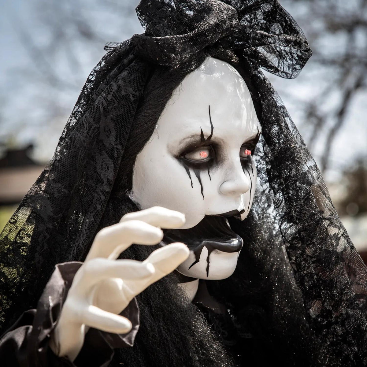 Haunt & Co 5 Ft. 6" Jaw-Dropping Scary Bride with Black Dress Standing