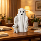 Haunt & Co Hand Painted White Ghost Walking Dog Statue Weatherproof Halloween Ornament for Farmhouse Porch Indoor Shelf Seasonal Decor(Whiteï¼?