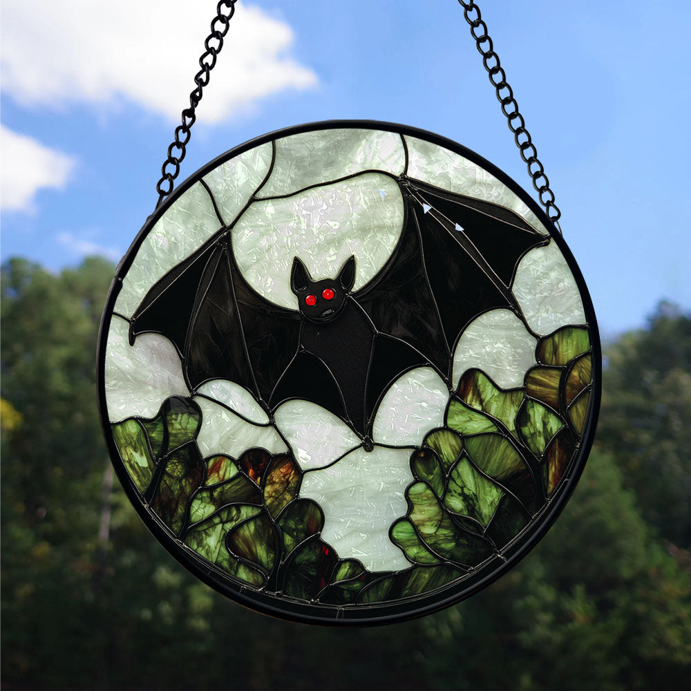 Haunt & Co Small Christmas Gift - Halloween Bat Stained Glass Hanging Ornament - Merry Christmas Tree Decor, Thoughtful Holiday Gift for Mom, Dad, Friends, Family