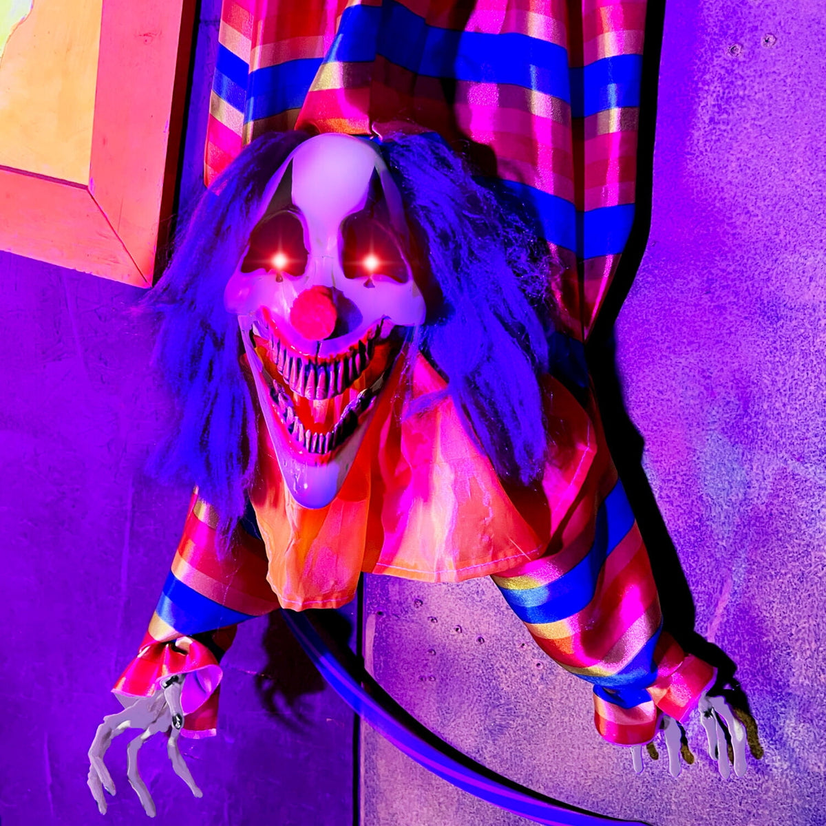 Haunt & Co 47 in Animatronic Hanging Upside Down Clown with Lights and Sound