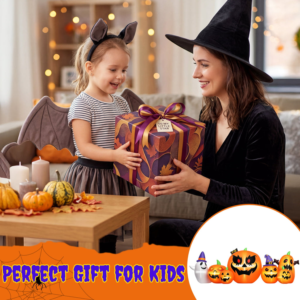 Haunt & Co 7.9FT Halloween Inflatable Pumpkin Ghost with Lights, Halloween Blow Ups Outdoor Decoration for Home Party