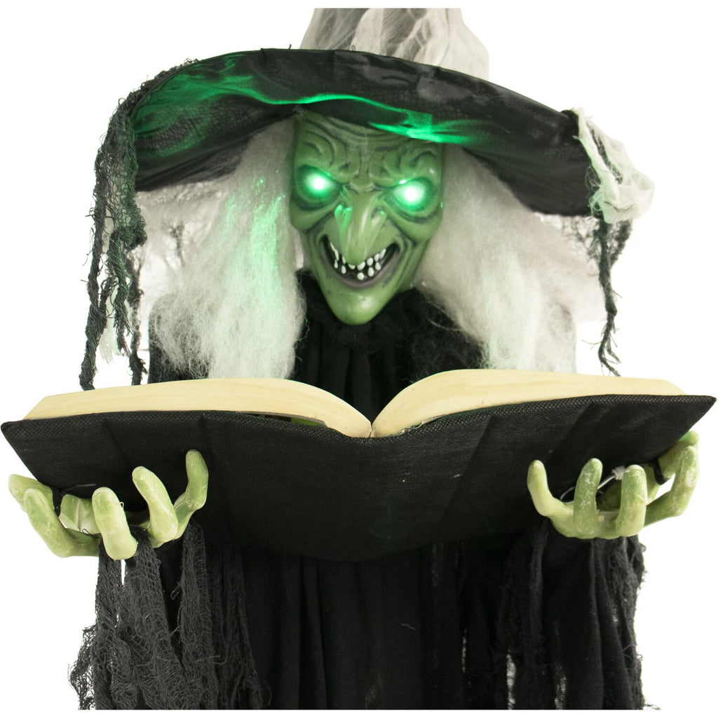 Haunt & Co 5.5 ft Poseable Witch with Spell Book, Lights and Sound, Indoor/Covered Outdoor