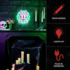 Haunt & Co Spider with Web Pink & Green Halloween Décor with Neon LED Lights, 0.9-Ft