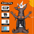 Haunt & Co Halloween Inflatables 9 FT Animated Halloween Tree Inflatables with Built-in LED lights, Scary Spooky Tree Inflatable with White Ghost, Outdoor for Halloween Holiday Party
