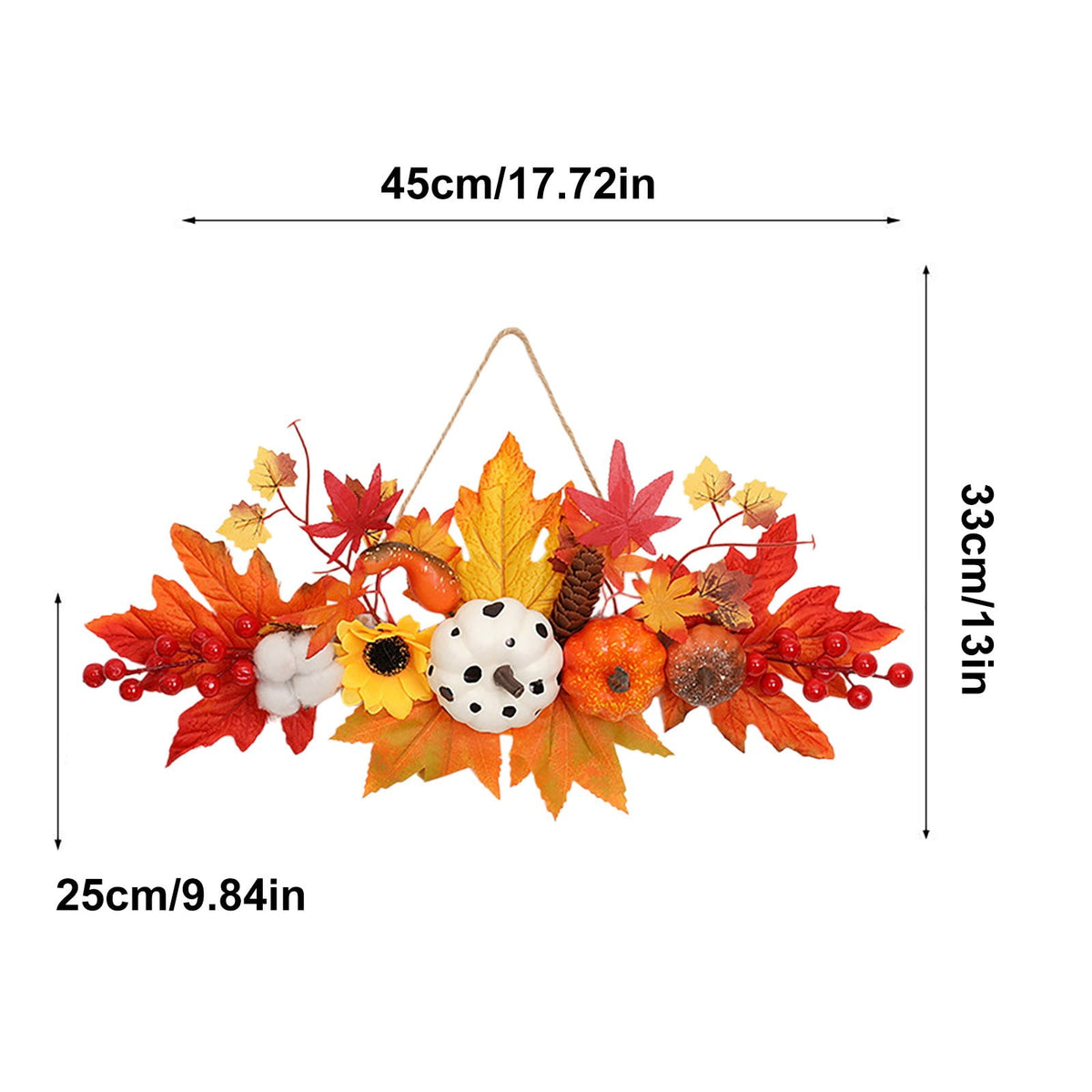 Haunt & Co Halloween Maple Leaf Pumpkin Hanging Ornament 17.7x13 Inch, Fall Thanksgiving Wall Decor Tag with Jute Rope, Rustic Farmhouse Front Door Porch Indoor Outdoor Party Decoration