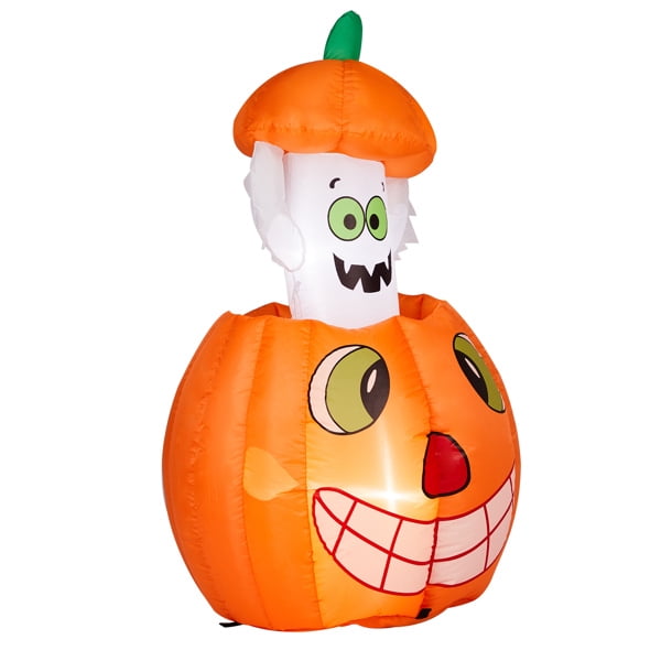 Haunt & Co 2.8FT Halloween Inflatable Animated Pumpkin Ghost, 2 White LED Lights, Weather-Resistant Polyester, for Small Spaces/Accent Decor