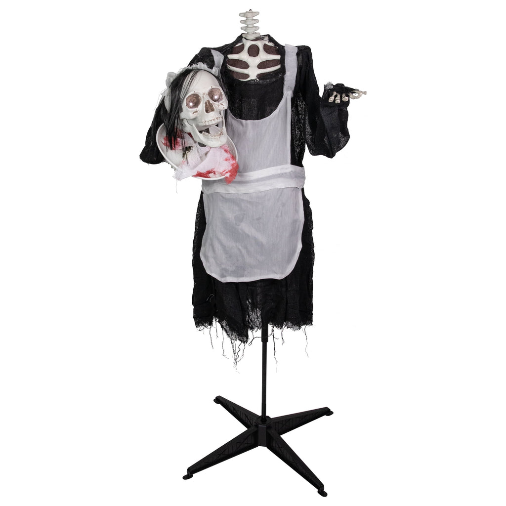 Haunt & Co 57" Animated LED Lighted Head-in-Hand Skeleton Maid