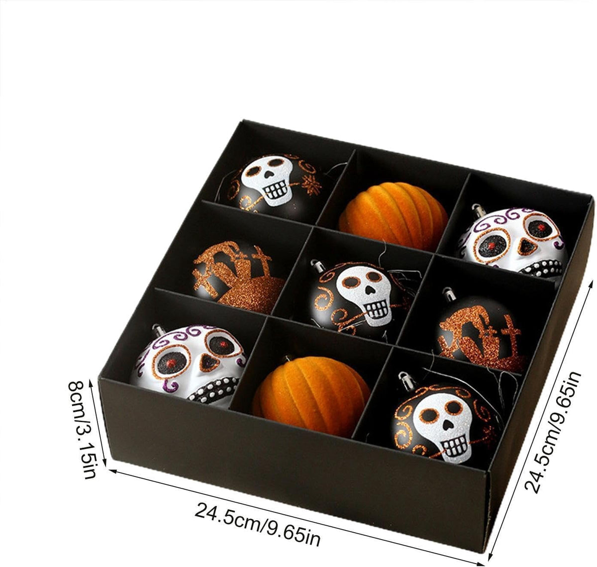 Haunt & Co Halloween Ornaments for Tree - 9 Pieces Spooky Gothic Hanging Pendant Balls, Shatterproof ABS Indoor Halloween Decorations for Hoe & Office Decorm