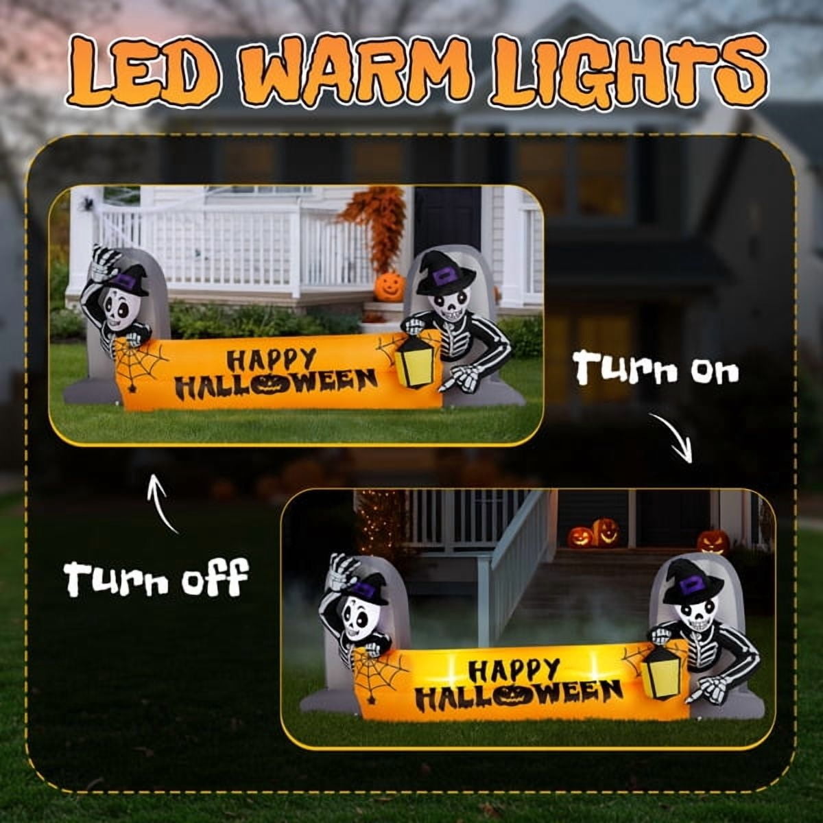 Haunt & Co 9.6FT Halloween Inflatable Skeleton Tombstone Banner, Built-in 4 White LED Lights, Quick Inflation