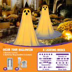 Haunt & Co 2 Packs Outdoor,Light Up Halloween Spooky Standing Ghost with Witch Hat,Scary Ghosts Decor with LED Lights
