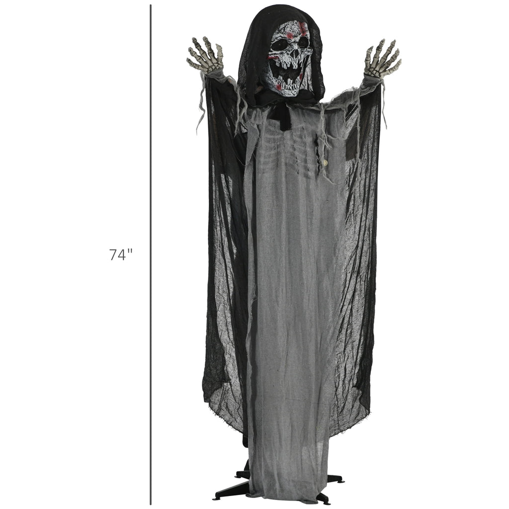 Haunt & Co Outsunny 74" Life Size Outdoor Skeleton Witch, Animated Prop Animatronic Decor with Sound and Motion Activated, Light Up Eyes and Chest, Howling and Chain Sound