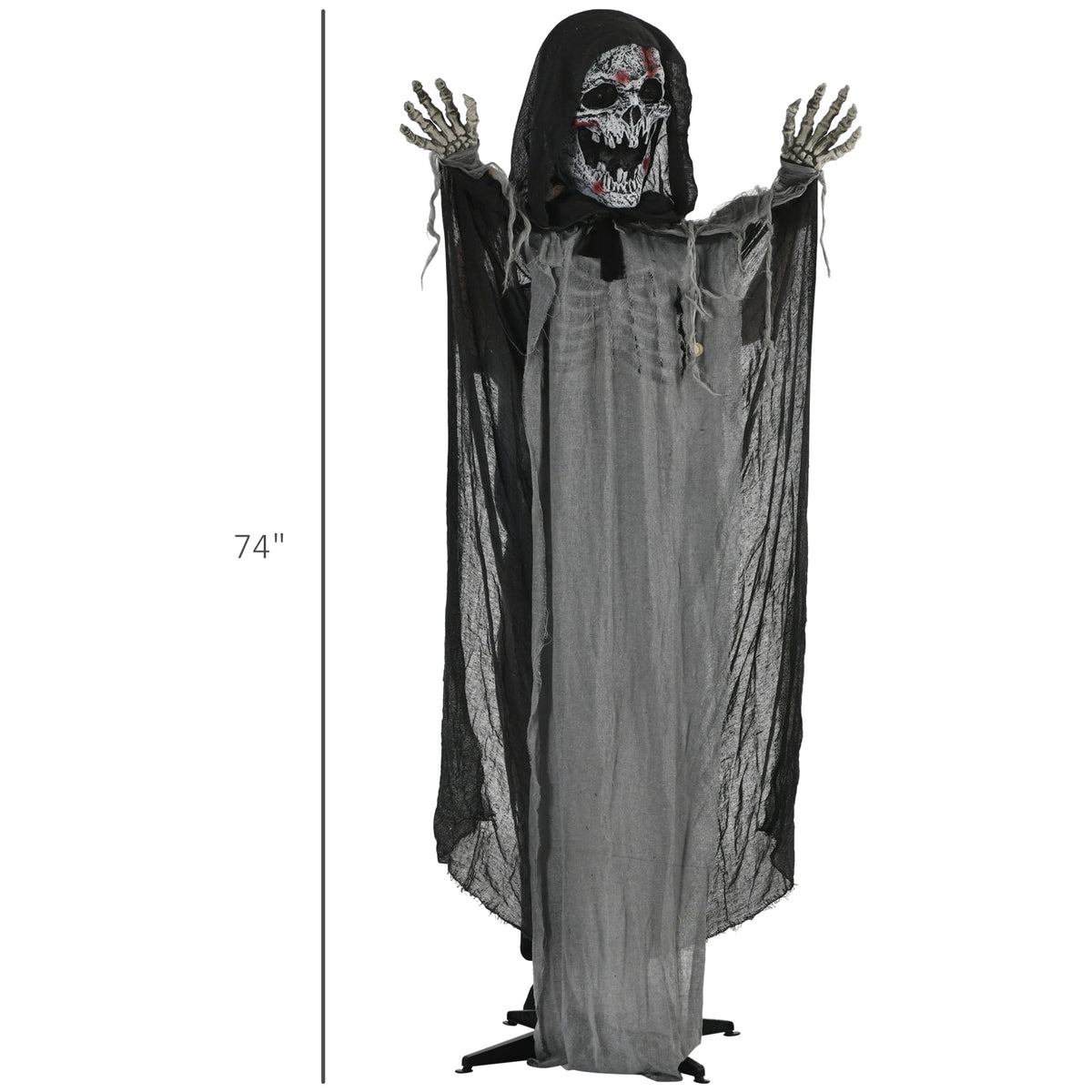 Haunt & Co Outsunny 74" Life Size Outdoor Skeleton Witch, Animated Prop Animatronic Decor with Sound and Motion Activated, Light Up Eyes and Chest, Howling and Chain Sound