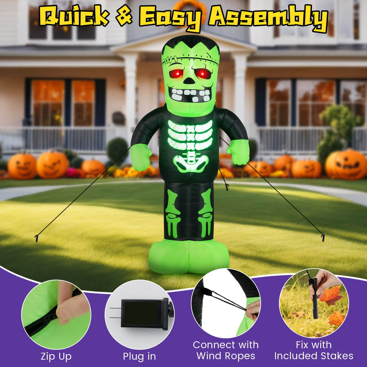 Haunt & Co Costway 8.4 Ft Tall Halloween Inflatable Decoration LED-lit Inflatable Green Zombie