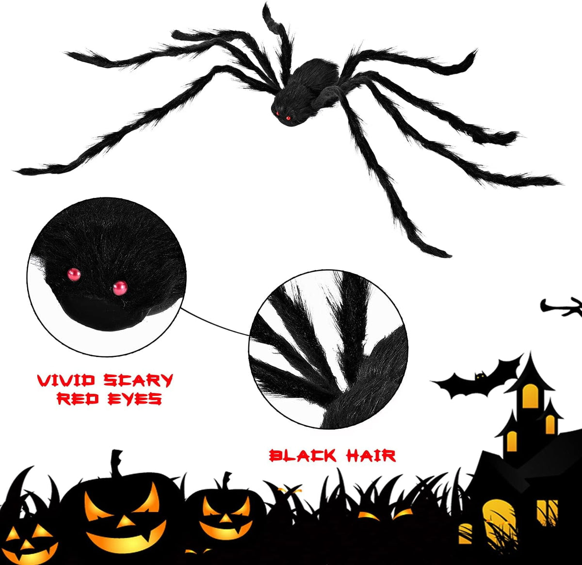 Haunt & Co 3 Pack 5 FT Giant Spider ,Scary Spider Outdoor Party Decorations Props ,Black