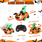 Haunt & Co 2.6ft Halloween Inflatable with Music and Lights,Remote Control Pumpkin Ghost Car,Blow ups Rc Car,Indoor Outdoor,Orange Green