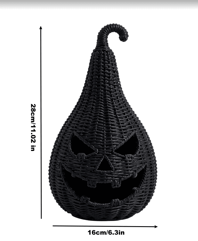 Haunt & Co THOPBPRK 11" Black Handwoven Rattan Teardrop Jack-O'-Lantern Pumpkin Decor, Halloween Tabletop Ornament, Indoor Fall Home Decoration, Pumpkin Ornament for Doorstep Halloween Party