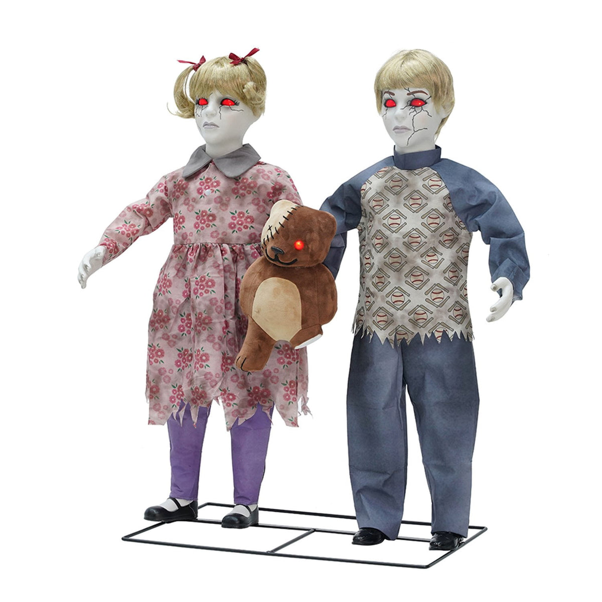 Haunt & Co Apocalypse Twins Halloween Animatronics with Red Eyes & Head Sync, 3-Ft