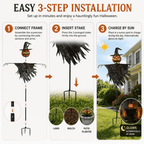 Haunt & Co Solar Lighted Pumpkin Scarecrow Sentinel, Handâ??Painted Metal Lightâ??Up Jackâ??oâ??Lantern Ornament, Solar Powered Yard Art, Spooky Decor for Halloween Party, Garden and Backyard