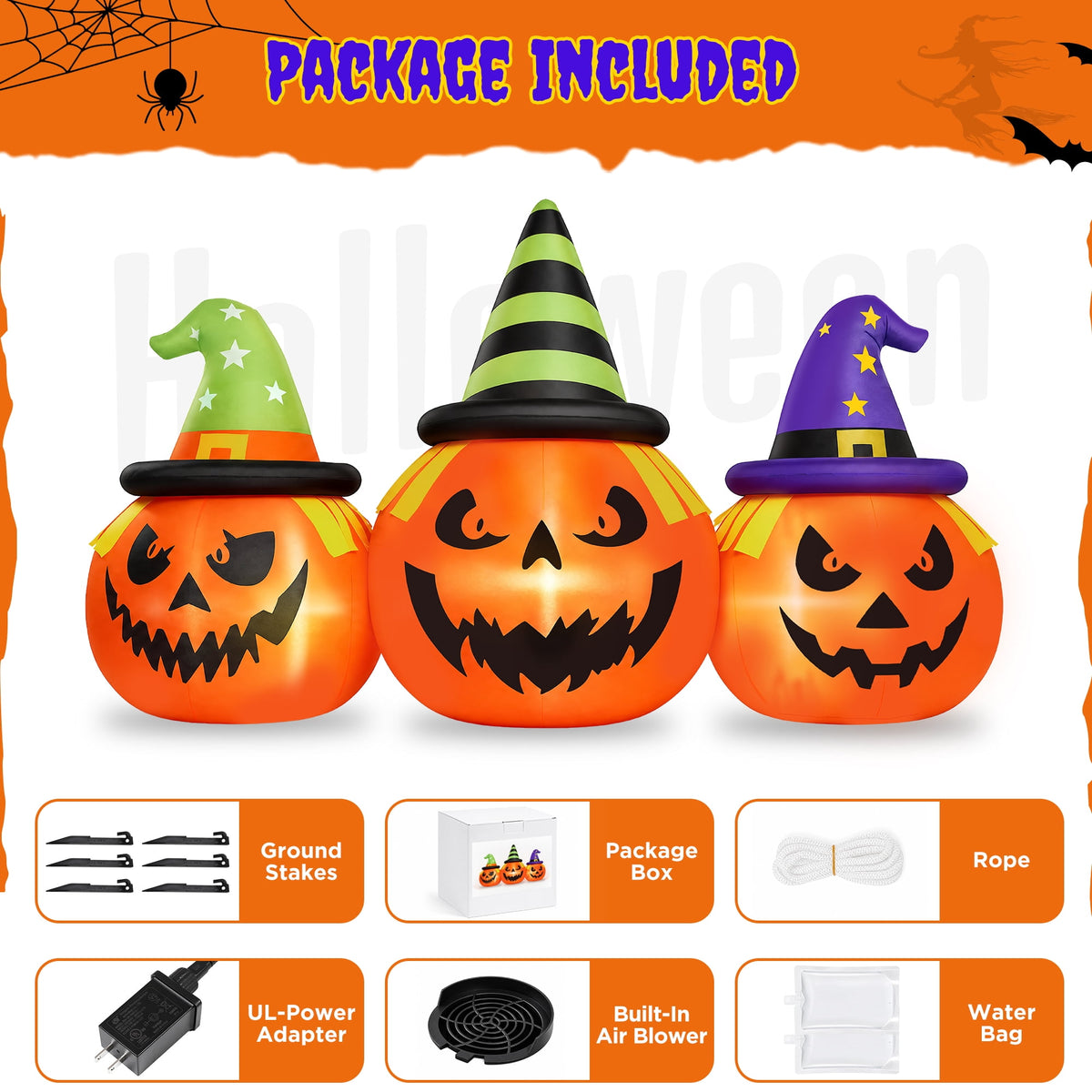 Haunt & Co 6FT Halloween Inflatable Pumpkins Decorations with LED Lights, Halloween Blow Ups Decoration for Home Party